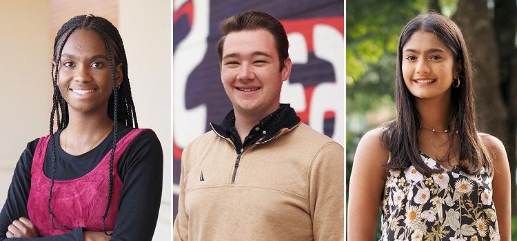 University of South Alabama students, from left, Shubhangi Singh, Nicholas Flynn and Destinie Diggs recently presented their research at the 24th annual Undergraduate Research Symposium. Singh won the Best Poster Award from the Phi Kappa Phi honor society.